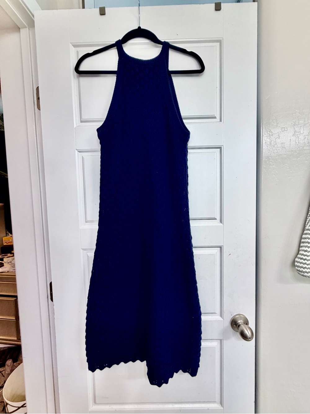 Navy Knit Halter Maxi Dress